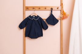 [BEBELOUTE] Lace Collar Bodysuit (Navy), Baby All-in-One Dress, Infant Girls Dress, 100% Cotton_ Made in KOREA
